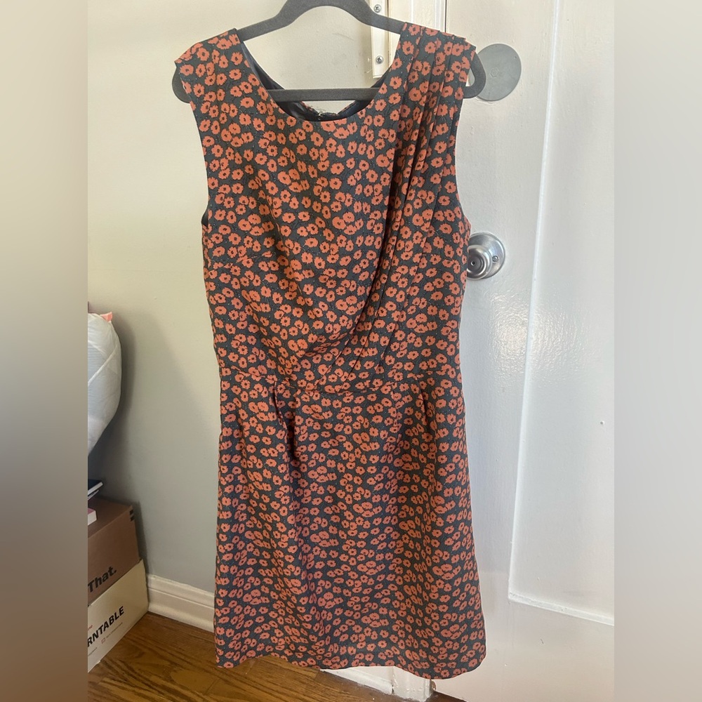 Angeleye London mini dress gray/navy withorange florals, zip up withsatin lining